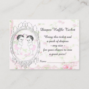 Twin Girl Diaper Raffle Tickets Enclosure Card