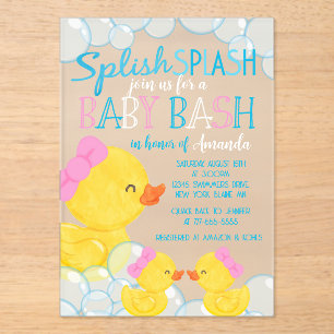 Twin Girl Duck Baby Shower Frosted Acrylic Invitations