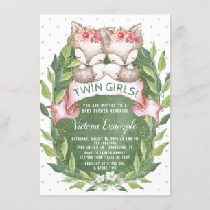 Twin Girl Fox Baby Shower Invitations