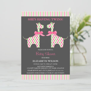 Twin Girl Giraffe Baby Shower Invitation
