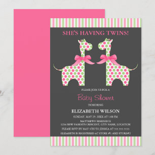 Twin Girl Giraffe Baby Shower Invitation