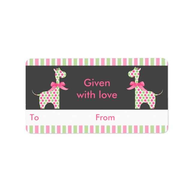 Twin Girl Giraffe Bookplate Label (Front)