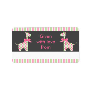 Twin Girl Giraffe Bookplate V2 Label