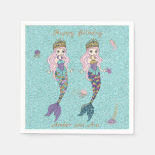 Twin Girl Mermaid Birthday Party Napkins