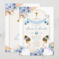 TWIN Girl Praying First Holy Communion Blue Floral