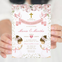 TWIN Girl Praying First Holy Communion Pink Floral
