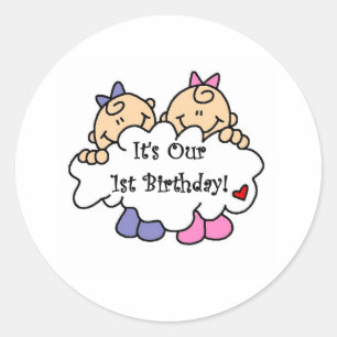 Twin Girls 1st  Birthday Classic Round Sticker