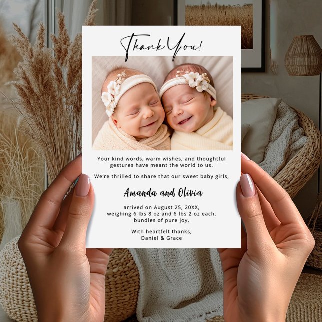Twin Girls Baby Carte de remerciements avec photo (Créateur téléchargé)