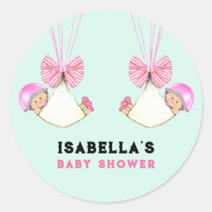 Twin Girls Baby Shower Classic Round Sticker