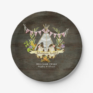 Twin Girls Baby Shower Hedgehog Adventure BOHO art Paper Plate