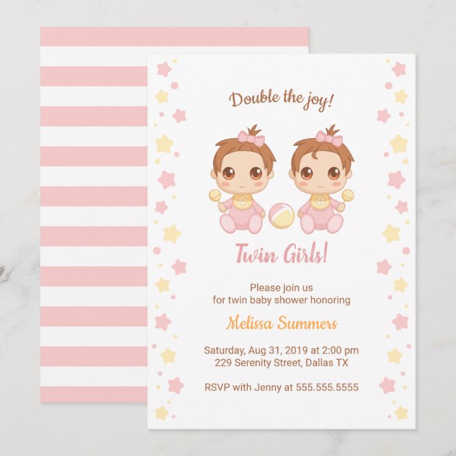 Twin Girls Baby Shower Invitation (Front/Back)