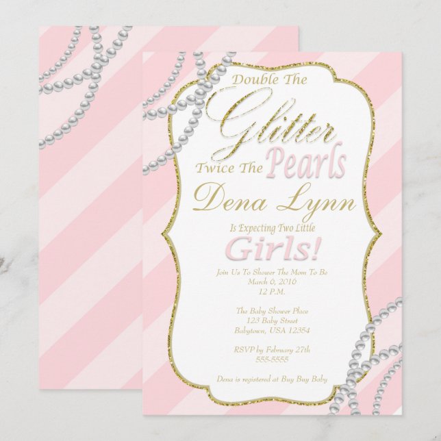 Twin Girls Baby Shower Invitation (Front/Back)
