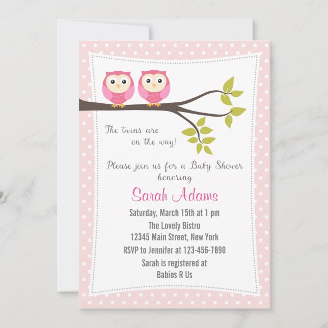 Twin Girls Baby Shower Invitation Pink (Front)