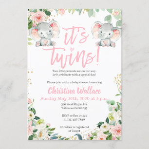 Twin Girls Baby Shower Invitations avec éléphants