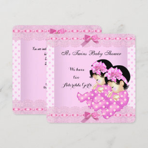 Twin Girls Baby Shower Pink Polka Dots Invitation
