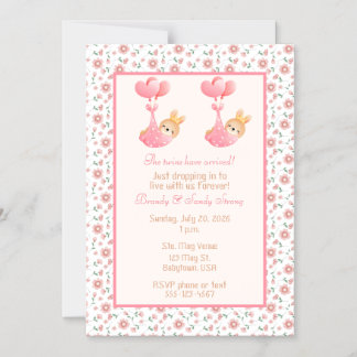 Twin Girls Baby Shower Pink Stork Theme Magnetic Invitation
