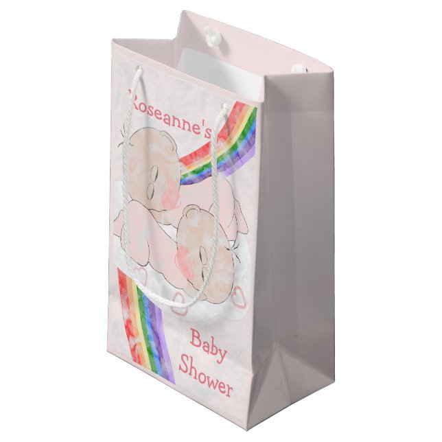 Twin Girls Baby Shower Small Gift Bag (Front Angled)
