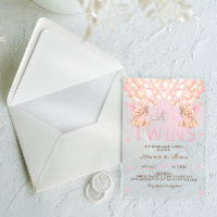 Twin Girls Bear Pink Balloons Baby Shower