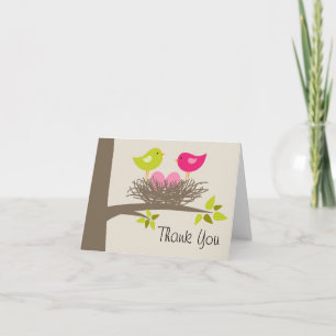 Twin Girls Bird's Nest Thank You Card
