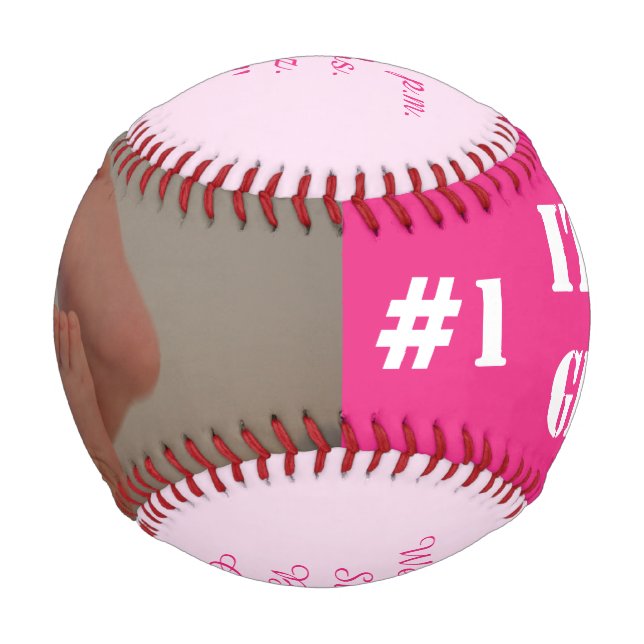 Twin Girls Birth Stats Pink Photo Baseball (Back)