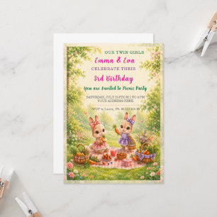 Twin girls birthday celebration invitation