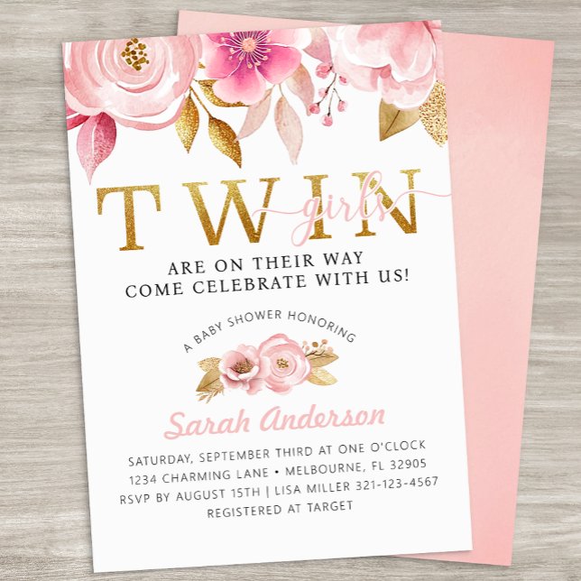 Twin Girls Blush Pink Baby Shower Invite (Twin Girls Baby Shower Invite)