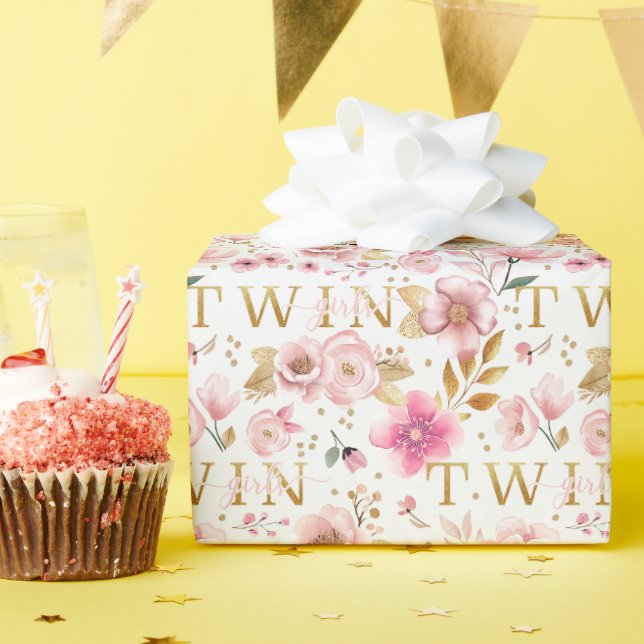 Twin Girls Blush Pink Baby Shower Wrap Wrapping Paper (Birthday Party)