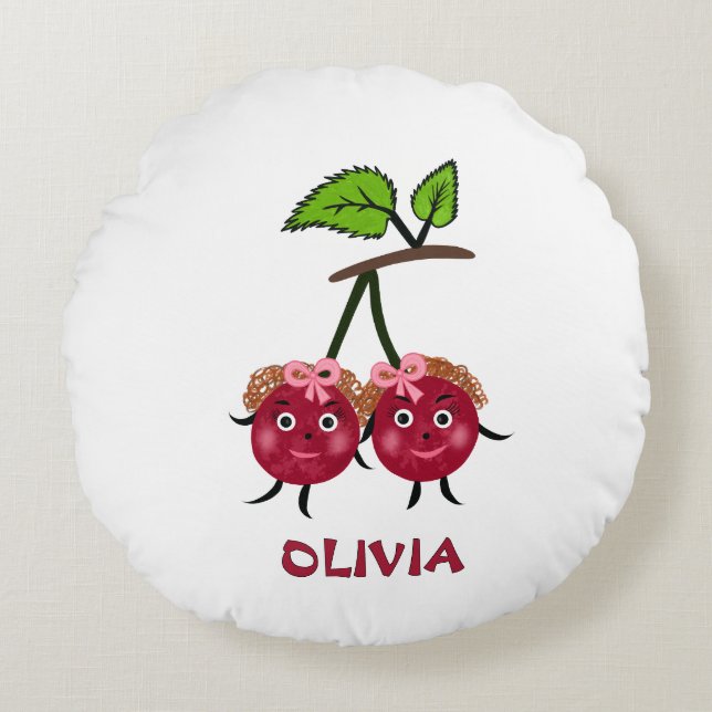 Twin girls cherry round pillow (Front)
