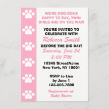 Twin Girls - Chien Thème Baby Shower Invitations