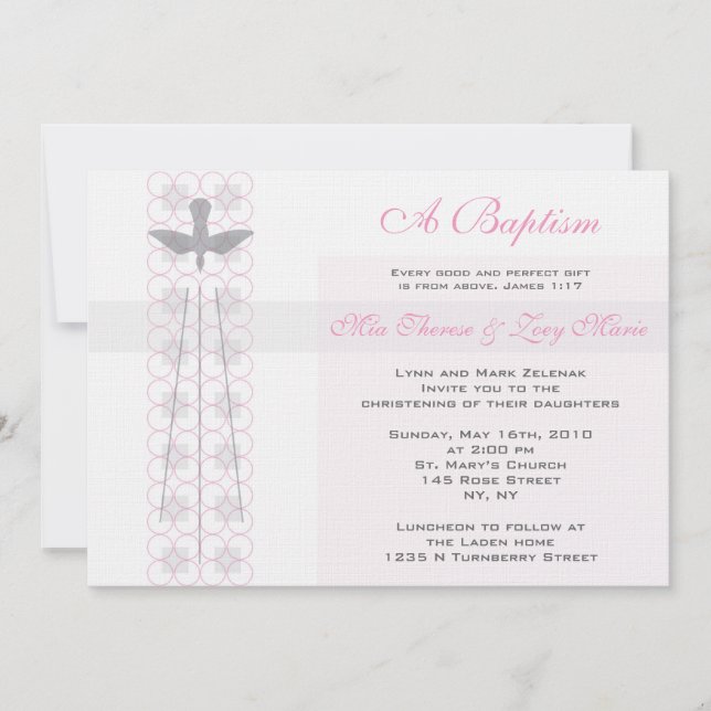 Twin Girls Christening  Invitation (Front)