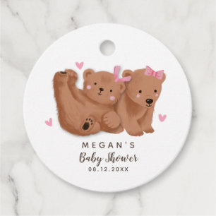 Twin Girls Cub Bear Baby Shower Favour Tags