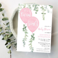 Twin girls eucalyptus pink balloons baby shower