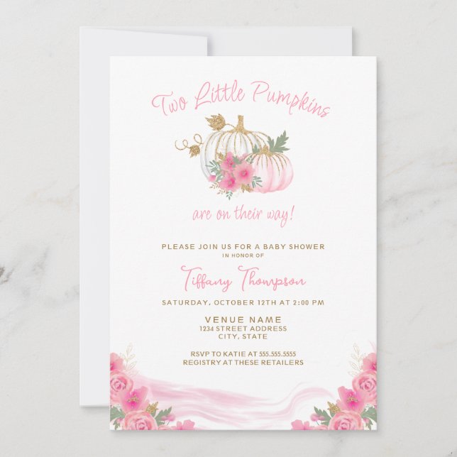 Twin Girls Fall Little Pumpkins Baby Shower Invitation (Front)