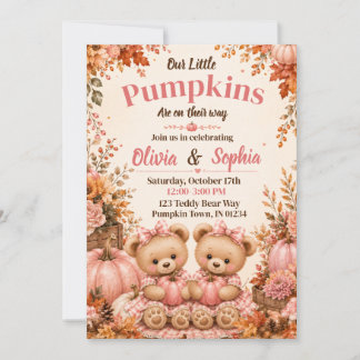 Twin Girls Fall Pumpkin Baby Shower Invitation
