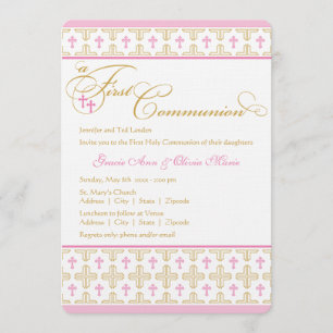 Twin Girls First Communion Invitation