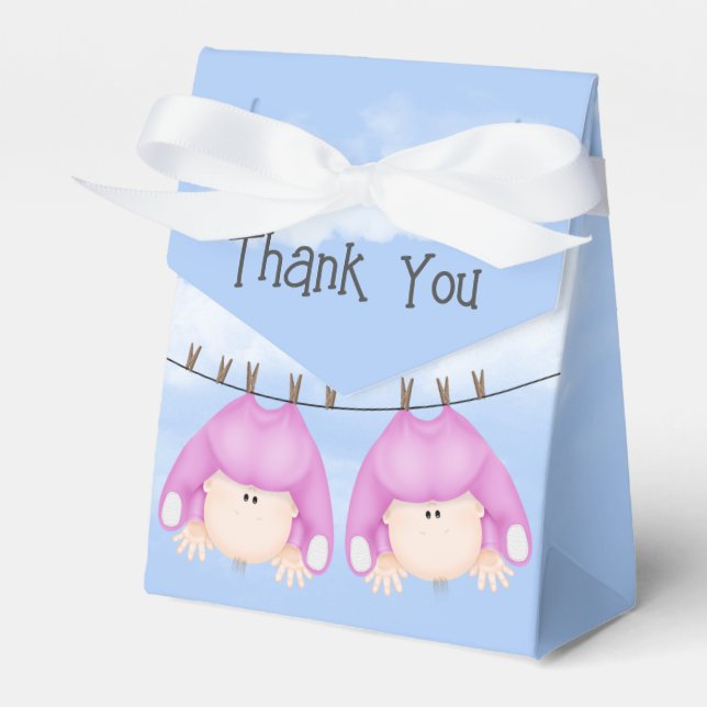 Twin Girls Hanging On Clothesline Favor Box (Front Side)