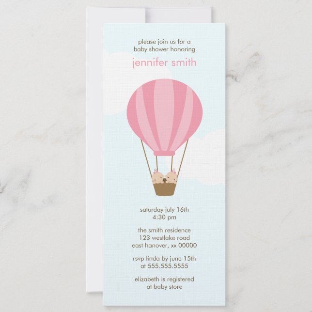 Twin Girls in a Balloon Baby Shower Invitation (Front)
