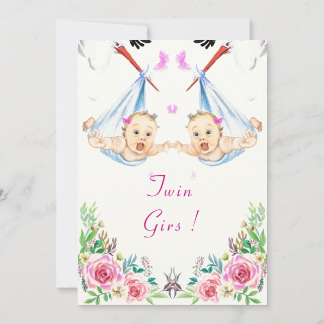Twin Girls ! Invitation drôle Baby shower de cigog (Dos)