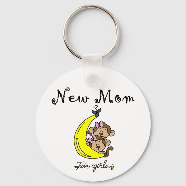 Twin Girls New Mom T-shirts and Gifts Keychain (Front)