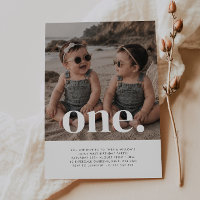 Twin Girls - One - Photo 1st Birthday Invitation