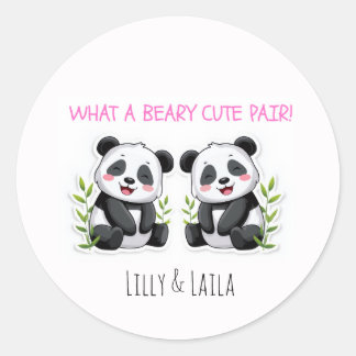 Twin Girls, Panda Bear, Custom Twins Baby Shower Classic Round Sticker