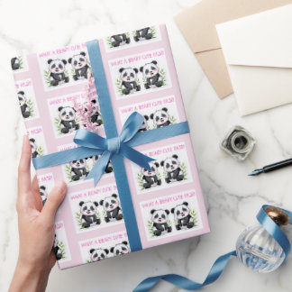 Twin Girls Panda Bear Gift Wrap, Twins Baby Shower Wrapping Paper