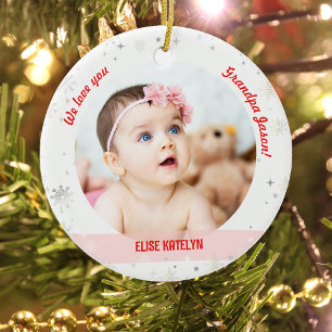 Twin Girls Photo Grandpa Cute First Christmas Baby Ceramic Ornament