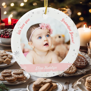 Twin Girls Photo Grandpa Cute First Christmas Baby Ceramic Ornament