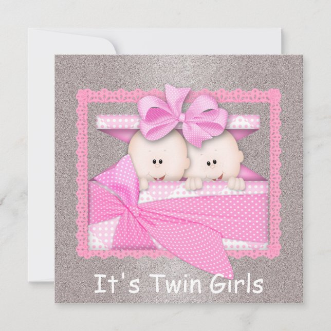 Twin Girls PINK Baby Shower Invitations (Front)