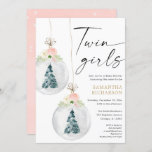 Twin Girls pink gold Winter Christmas baby shower Invitation<br><div class="desc">For more advanced customization of this design,  simply select the "Customize It" button above!</div>