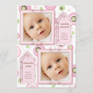 Twin Girls Pink Polka Dot Photo Faire-part