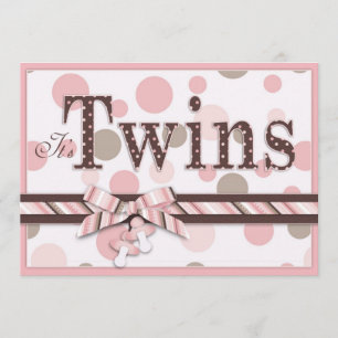 TWIN GIRLS Pink Taupe Dots Baby Shower Invitation