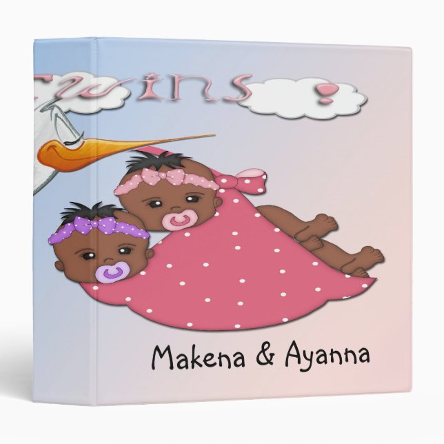 Twin Girls - Stork B Keepsake Baby Book Binder (Front/Spine)