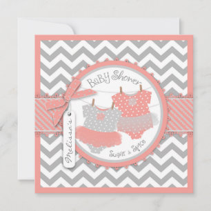 Twin Girls Tutus Chevron Print Baby Shower Invitation